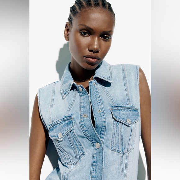 Zara Denim Maxi Dress NWT Size Medium - Picture 4 of 13